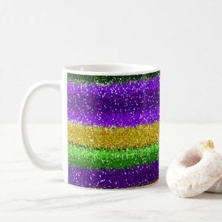 Mardi Gras Fest Deep Lila Gult Grönt Glitter Kaffemugg