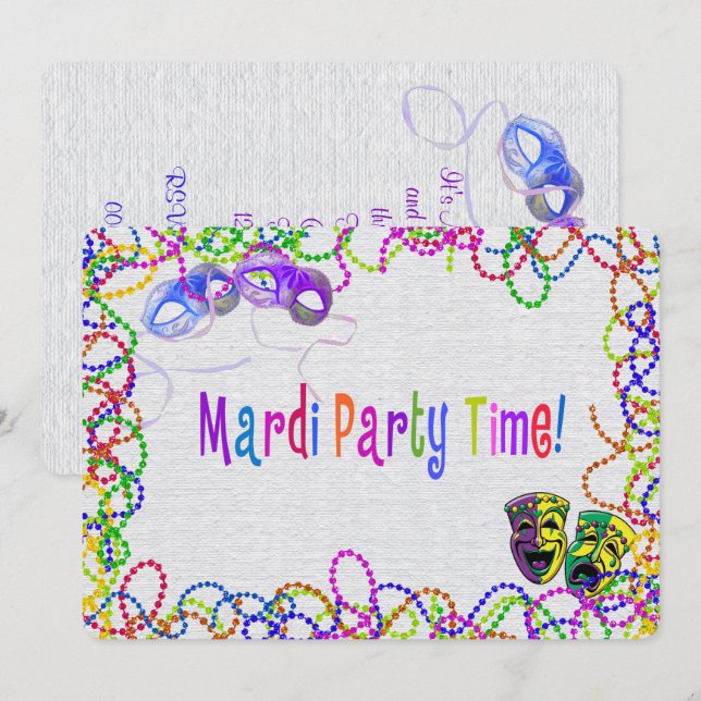 Mardi Gras Fest Inbjudan (Fram/baksida)