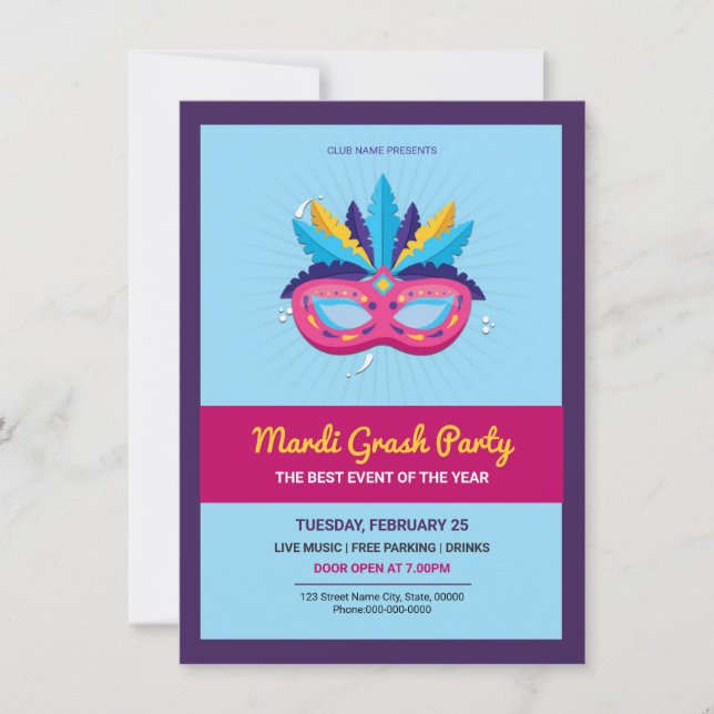 Mardi Gras-fest Invitation Inbjudningar (Framsida)
