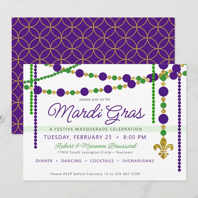 Mardi Gras Festive Carnival-inbjudan Inbjudningar (Fram/baksida)