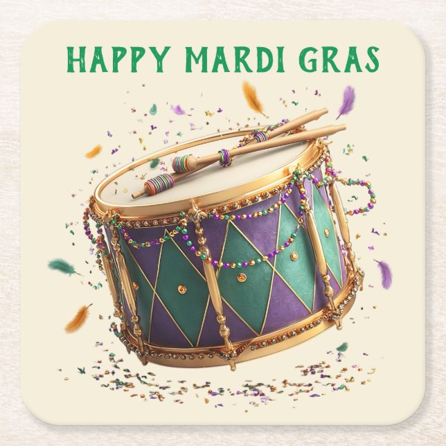 Mardi Gras Festive Drum Underlägg Papper Kvadrat (Framsidan)