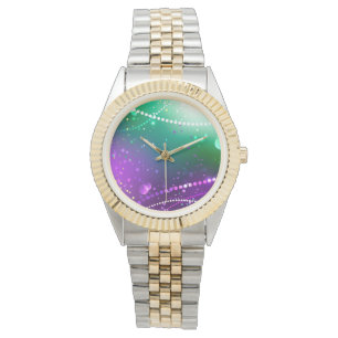 Mardi Gras Festive Lila Background Armbandsur