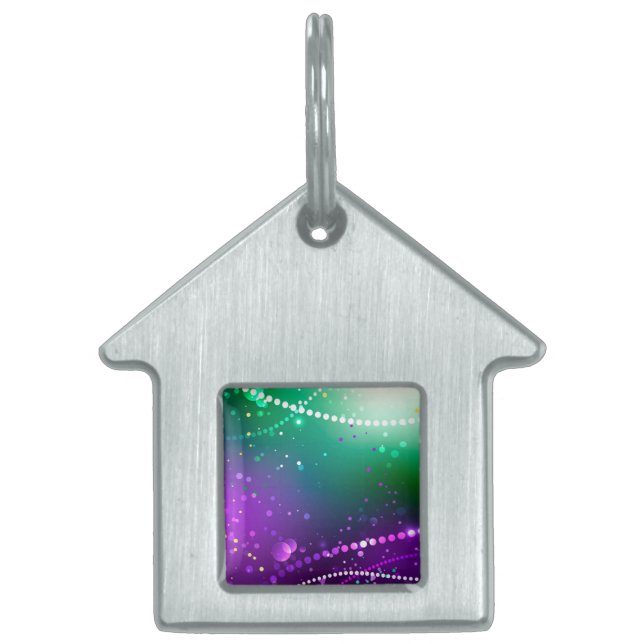 Mardi Gras Festive Lila Background ID-bricka Husdjur (Framsidan)