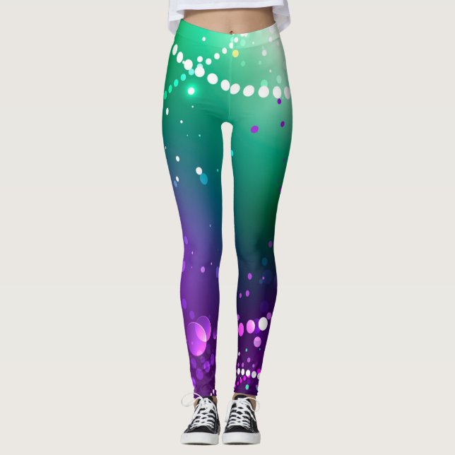 Mardi Gras Festive Lila Background Leggings (Framsida)