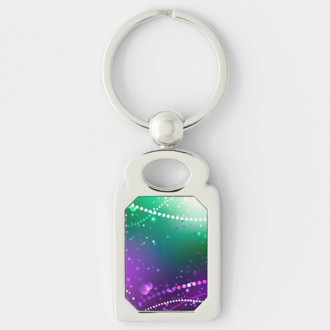 Mardi Gras Festive Lila Background Rektangulärt Silverfärgad Nyckelring (Framsidan)