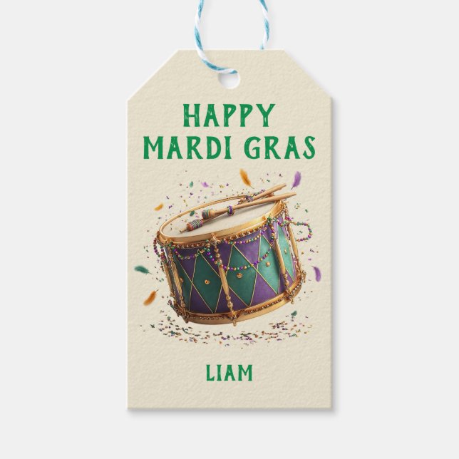 Mardi Gras-festlig trumma Presentetikett (Framsidan)