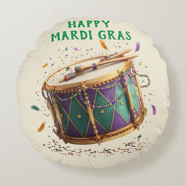 Mardi Gras-festlig trumma Rund Kudde (Framsidan)