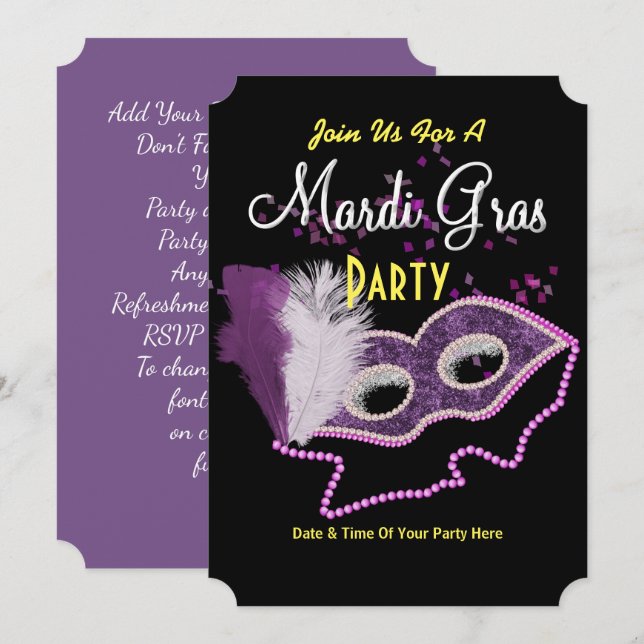 Mardi Gras Finare Mask Party Inbjudan (Fram/baksida)