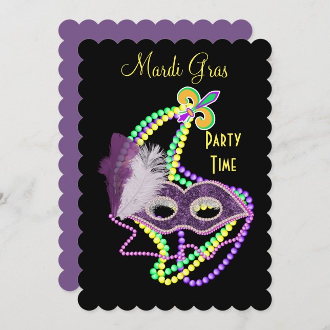 Mardi Gras Firande Finare Mask Party Inbjudningar (Fram/baksida)