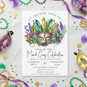 Mardi Gras Firande Watercolor Mask Inbjudningar