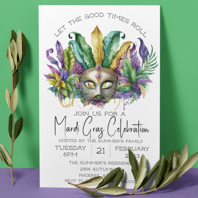Mardi Gras Firande Watercolor Mask Inbjudningar (Skapare uppladdad)