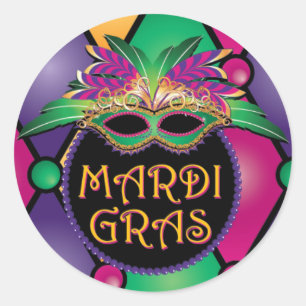 Mardi Gras firandeklistermärkear! Runt Klistermärke