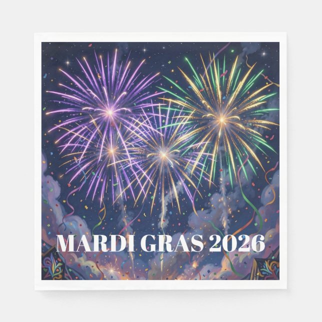 Mardi Gras Fireworks Personalize Party  Pappersservett (Framsidan)