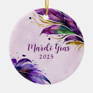 Mardi Gras Fjäder Daterad Julgransprydnad Keramik