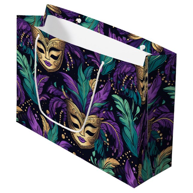 Mardi Gras-fjädrar och mask (Framsidan Vinklad)