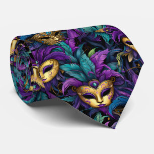 Mardi Gras-fjädrar och maskar halsduk Slips