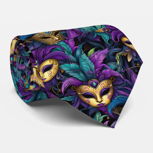 Mardi Gras-fjädrar och maskar halsduk Slips (Rullad)
