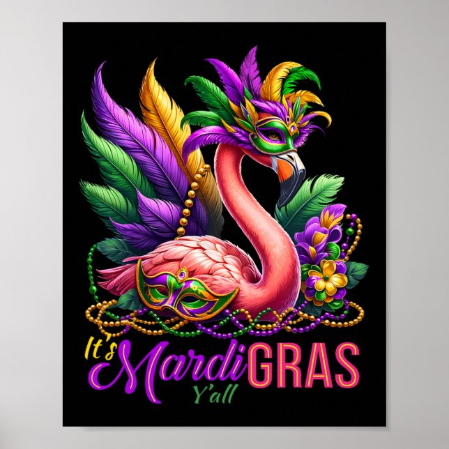 Mardi Gras Flamingo Hawaiian Tropical Party Manar  Poster (Framsidan)