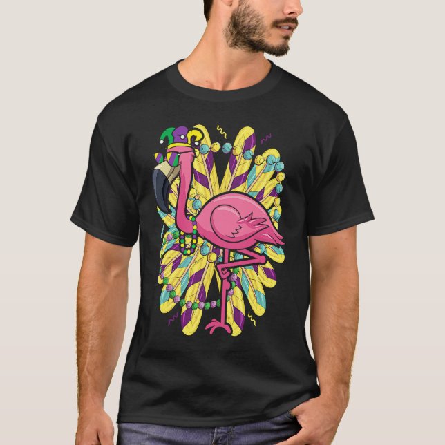 Mardi Gras flamingo jester hat Carnival Party T Shirt (Framsida)