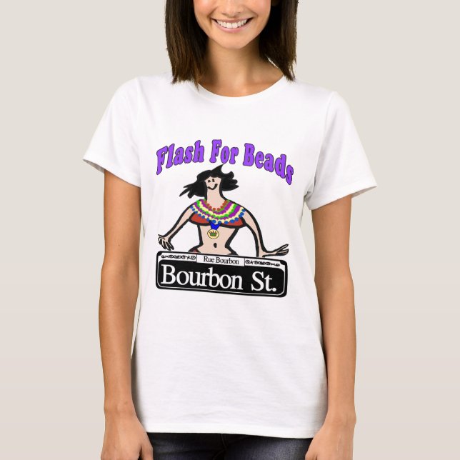 Mardi Gras Flash för Pärlor Bourbon St T-shirt (Framsida)