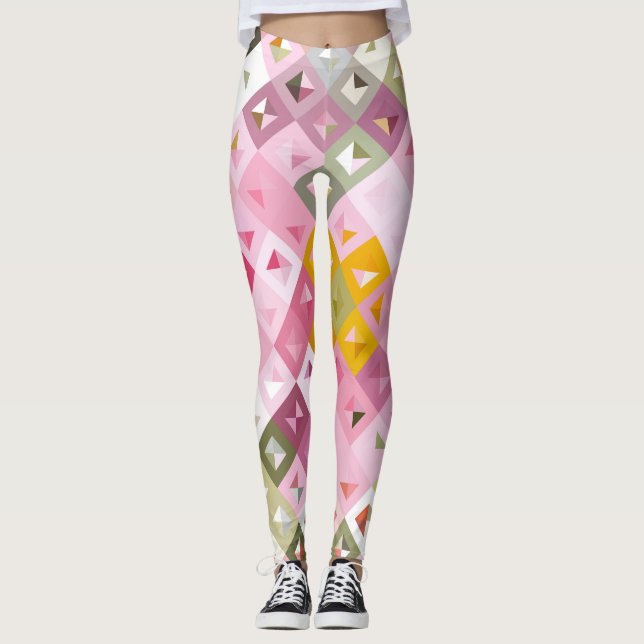 Mardi Gras, flerfärgade, mönstrade aktiva kläder Leggings (Framsida)