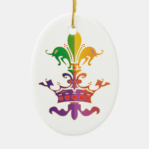 Mardi Gras Fleur de Kröna Julgransprydnad Keramik