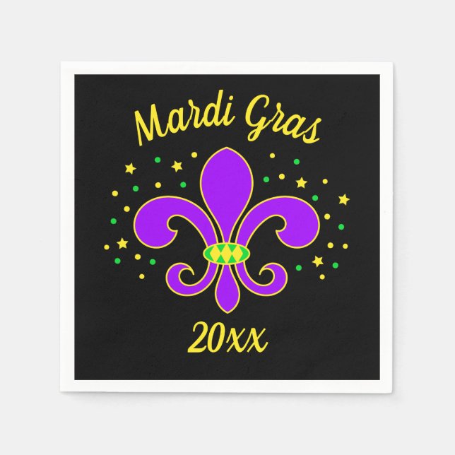 Mardi Gras Fleur-de-lis Add Year Pappersservett (Framsidan)