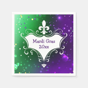 Mardi Gras Fleur-de-lis Add Year Pappersservett