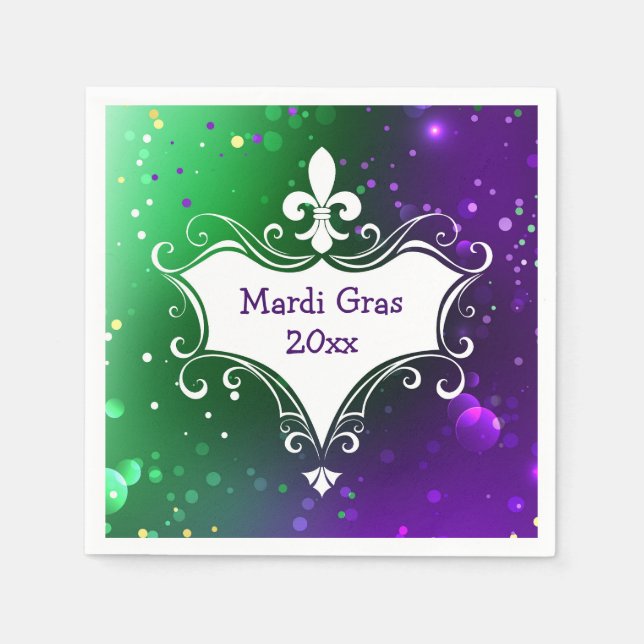Mardi Gras Fleur-de-lis Add Year Pappersservett (Framsidan)
