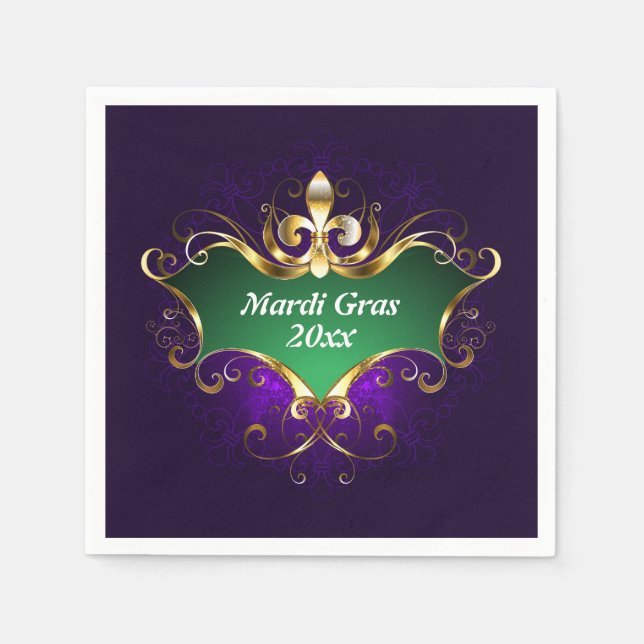 Mardi Gras Fleur-de-lis Add Year Pappersservett (Framsidan)