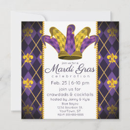 Mardi Gras fleur-de-lis Argyle Jester Hat Inbjudningar