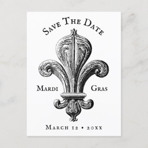Mardi Gras Fleur de Lis Black and White Postcard Vykort