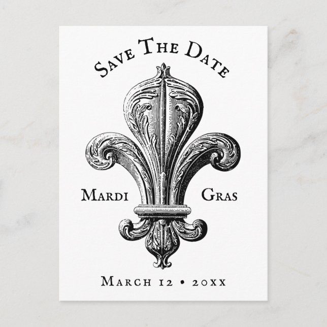 Mardi Gras Fleur de Lis Black and White Postcard Vykort (Framsida)
