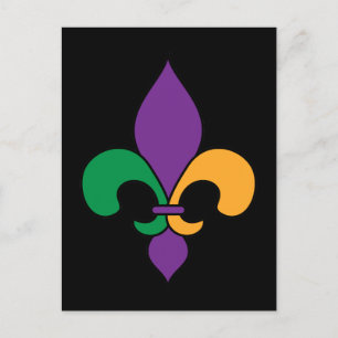 Mardi Gras Fleur de Lis Black Vykort