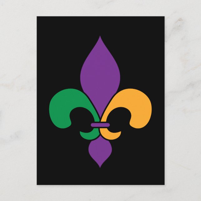 Mardi Gras Fleur de Lis Black Vykort (Framsida)