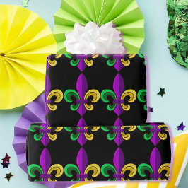 Mardi Gras Fleur de Lis Carnival Lila Grönt Gift Presentpapper