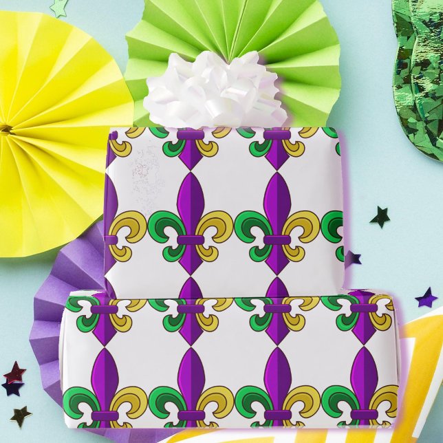 Mardi Gras Fleur de Lis Carnival Lila Grönt Gift Presentpapper (Skapare uppladdad)