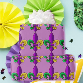 Mardi Gras Fleur de Lis Carnival Lila Grönt Gift Presentpapper