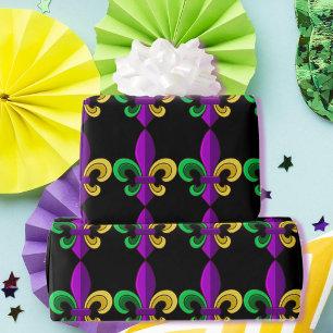 Mardi Gras Fleur de Lis Carnival Lila Grönt Gift Presentpapper
