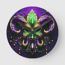 Mardi Gras Fleur De Lis Design Rund Klocka