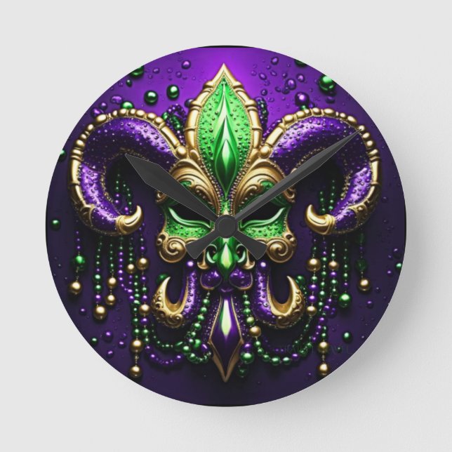 Mardi Gras Fleur De Lis Design Rund Klocka (Framsida)