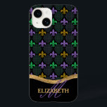 Mardi Gras Fleur De Lis Faux Glitter Monogram<br><div class="desc">Faux glitter Mardi Gras temed fleur de lis-symboler som är kapslade i harlequinformer och rand mönster i lila, guld och grönt på svart. Texten står i lila och guld. Lägg helt enkelt till det första namn och det sista som krävs för att du ska kunna konkurrera med designen. © 2021...</div>