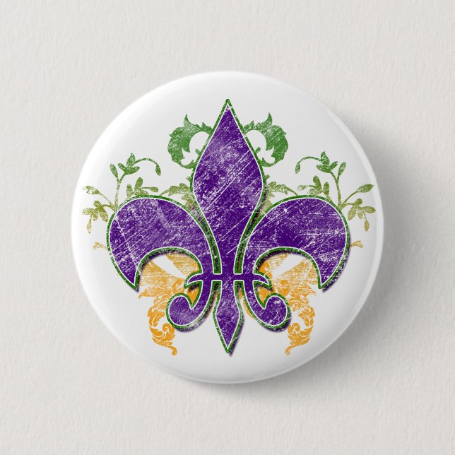 Mardi Gras Fleur-de-Lis Grunge knäppas Knapp (Framsida)