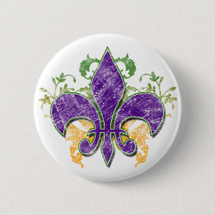 Mardi Gras Fleur-de-Lis Grunge knäppas Knapp