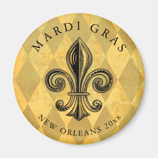Mardi Gras Fleur-de-lis Harlequin Add Year Magnet (Framsidan)