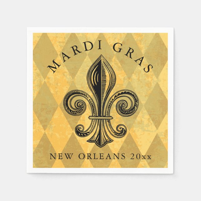 Mardi Gras Fleur-de-lis Harlequin Add Year Pappersservett (Framsidan)