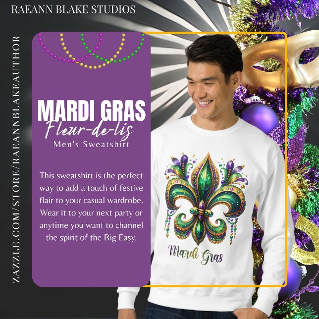 Mardi Gras Fleur-de-lis Herrtröja Lång Ärmad Tröja (Skapare uppladdad)