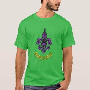 Mardi Gras Fleur de Lis in Grönt Gult and Lila T Shirt