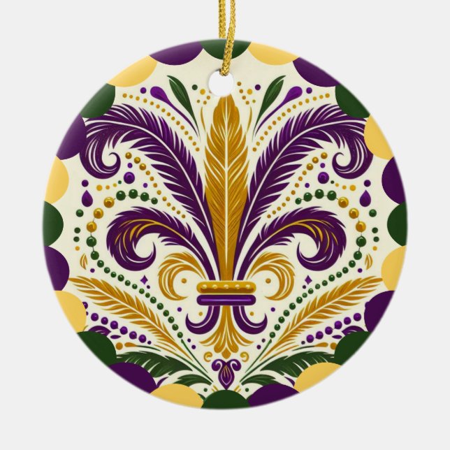 Mardi Gras Fleur de Lis Julgransprydnad Keramik (Framsidan)