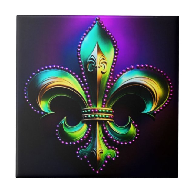 Mardi Gras Fleur De Lis Kakelplatta (Framsidan)